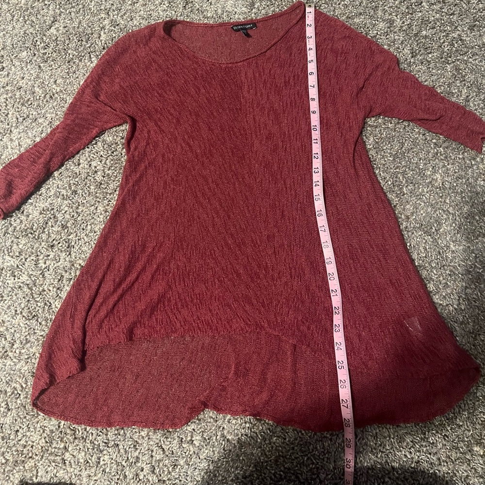 Eileen Fisher Maroon Linen High Low Top